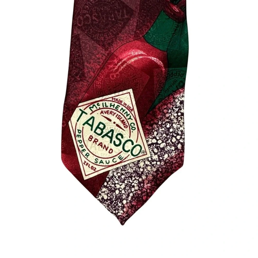 Tabasco Brand Pepper Sauce Silk Tie Red Green Novelty Foodie Mens Necktie USA